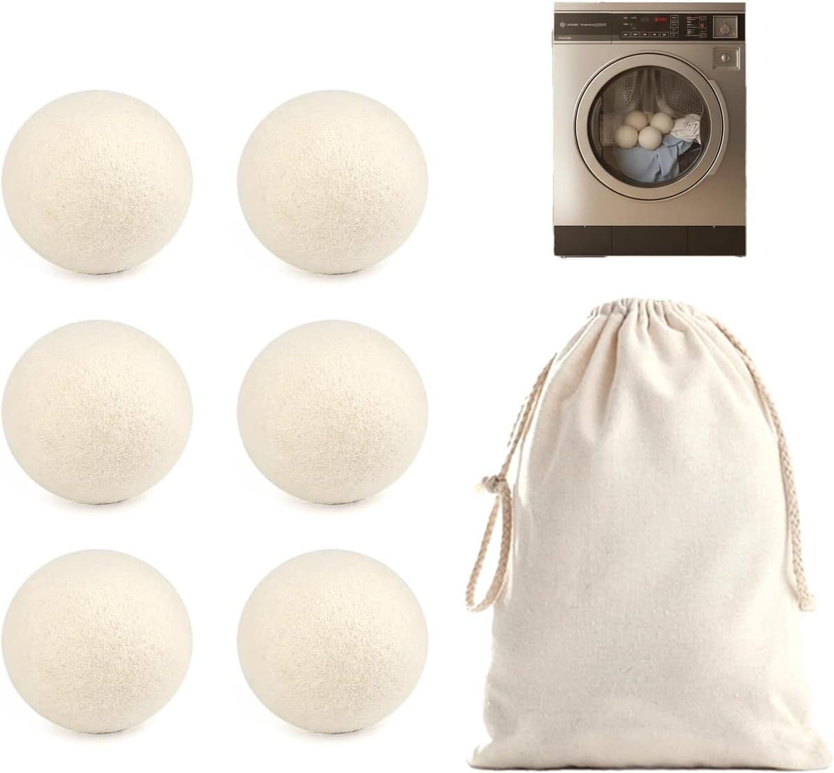 Droogballen, set van 6 drogerballen voor wasdroger, 100% schapenwol, droogballen met opbergtas, droogballen, dons voor donsjacks — afbeelding 1