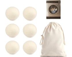 Droogballen, set van 6 drogerballen voor wasdroger, 100% schapenwol, droogballen met opbergtas, droogballen, dons voor donsjacks
