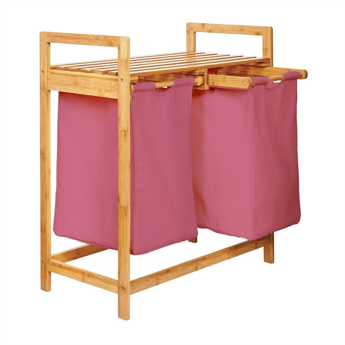 Lumaland Wasmand van bamboe - met 2 uitschuifbare waszakken - 60 L - Roze — afbeelding 1