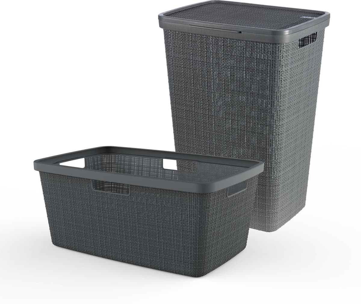 Curver Jute Wasmand met deksel 58L + Wasmand 46L - Donkergrijs — afbeelding 1