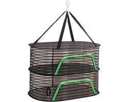 Fruit droogrek van gaas - Opvouwbaar ophangnet voor groenten en vlees - Draagbare lichtgewicht houder - ruimtebesparende organizer voor buiten - duurzaam multifunctioneel accessoire - Dubbele laag - 1 stuk(zwart)