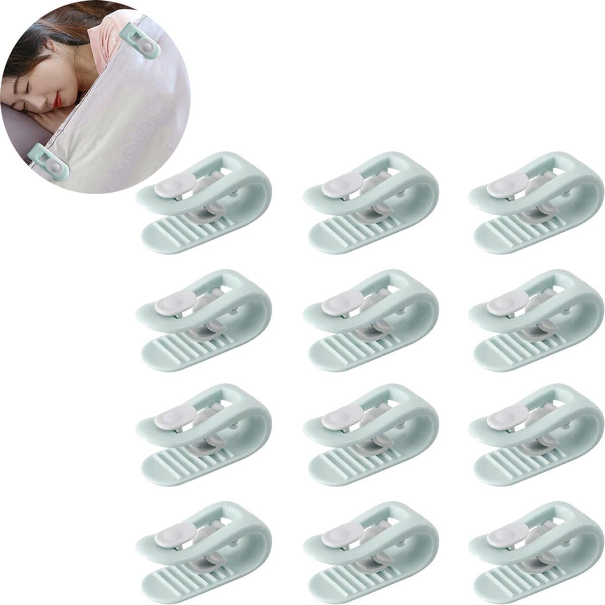 12 stuks Dekbedpinnen - Bed Sheet Holders - Quilt Clips - Dekbedovertrek Clips - Attachment Comforter - Quilt Fixing Clips - Om rommelige lakens te organiseren - Groen — afbeelding 1