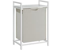 Wasmand, vuilewasmand, met opbergrek en uitschuifbare afneembare waszak, stevig en duurzaam metalen frame, grote capaciteit van 65 liter, geschikt voor wasruimte, slaapkamer en badkamer, 50 x 33 x 72cm, Wit