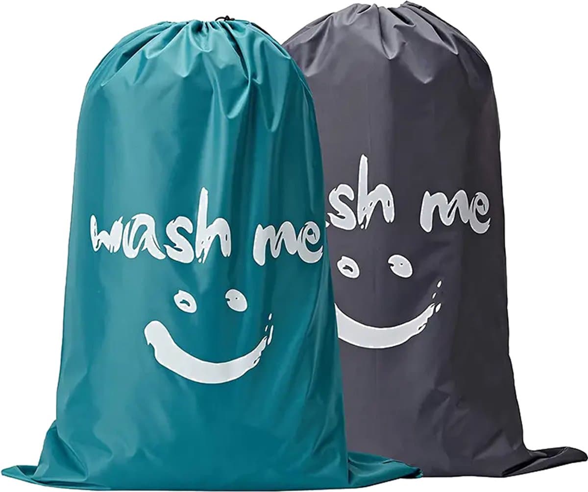 DW4Trading Waszakken XL 43x70cm met Trekkoord 2 Stuks Wash Me Blauw en Grijs - Wasgoed - Opbergtas — afbeelding 1