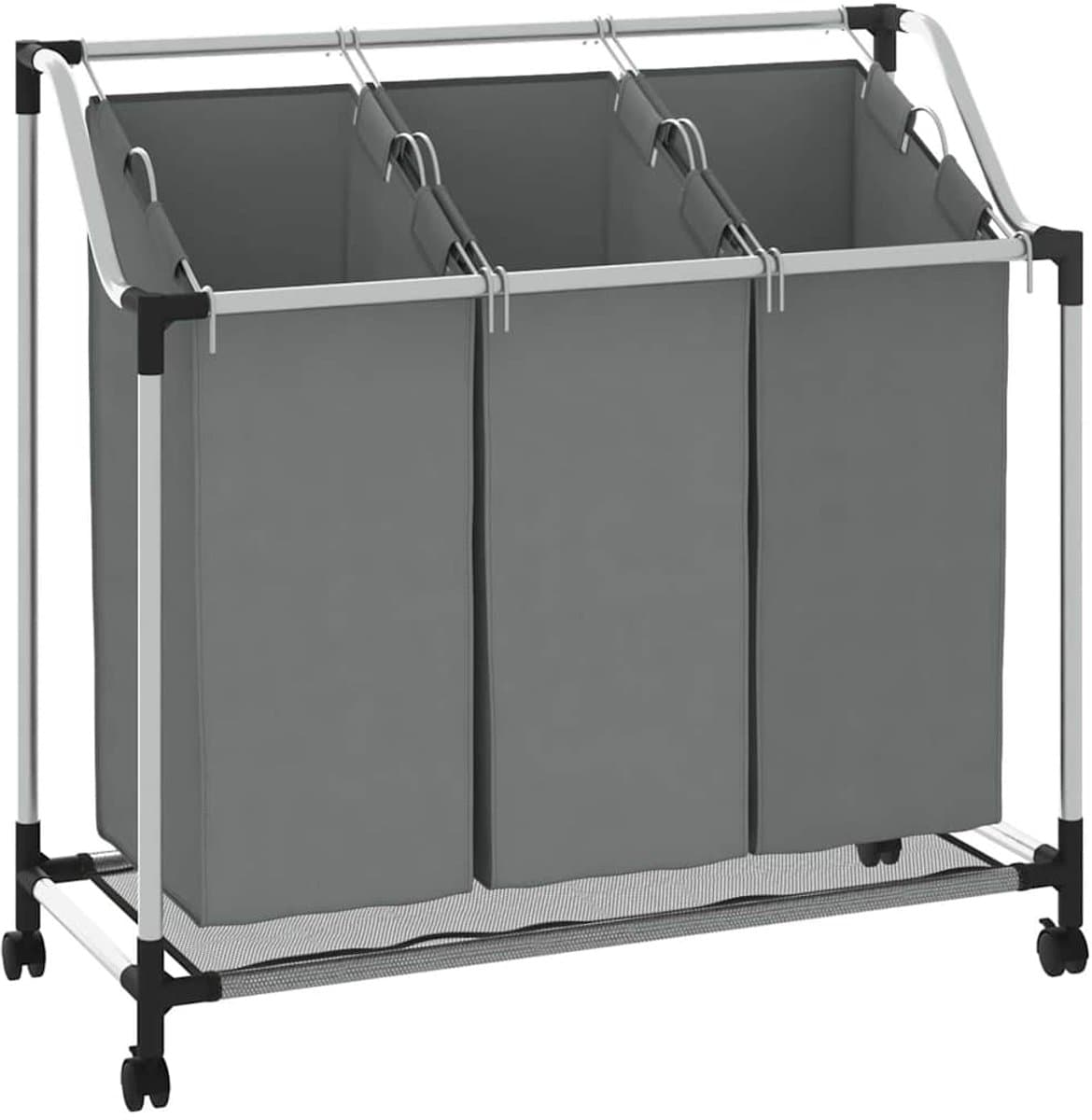 vidaXL - Wasmand - met - wielen - 3 - vakken - grijs — afbeelding 1