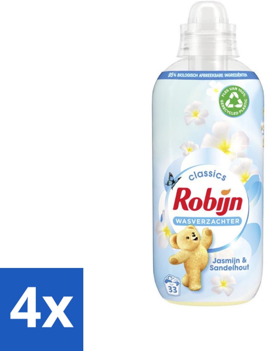 4 x Robijn - Jasmijn & Sandelhout - Wasverzachter - Luxe Geurbeleving - 33 Wasbeurten - 825 ml - Wasverzachter - Jasmijn - Sandelhout - Wasgeur - Kleding Verzorgen — afbeelding 1