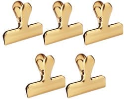 5-stuks Gouden metalen clip - Stevige clip voor voedselzakken - Sluitclip - Metalen scharnierclip - Map - Gouden clip voor aardappelchips - Geschikt voor het sluiten van voedselzakken in de keuken en het opbergen van documenten op kantoor - Goud — afbeelding 1