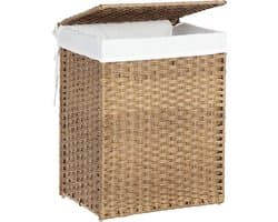 MIRA Home - Handgeweven wasmand - Wassorteerder - Verwijderbare voeringzak - Licht bruin - 68x52.6x7.2