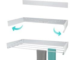 Wanddroogrek XL - Inklapbaar Muur Wasrek - 6m Drooglengte met Boormal - Hangend en Uitklapbaar