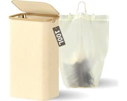 Wasmand met Deksel en Waszak - 100L - Groot Formaat - Wasmand - Opvouwbaar - Opbergmand - Linnen - Beige — afbeelding 1