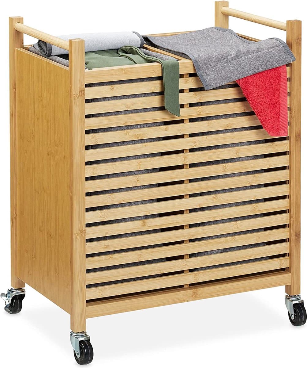 Azuru Wasmand met 2 Vakken en Opbergplank – Wassorteerder – Max. 30 kg - Zwart — afbeelding 1