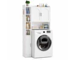 Home & Beyond® Wasmachinekast met 3 Deuren en 5 Open Vakken - Opbergkast voor Boven de Wasmachine - Wit