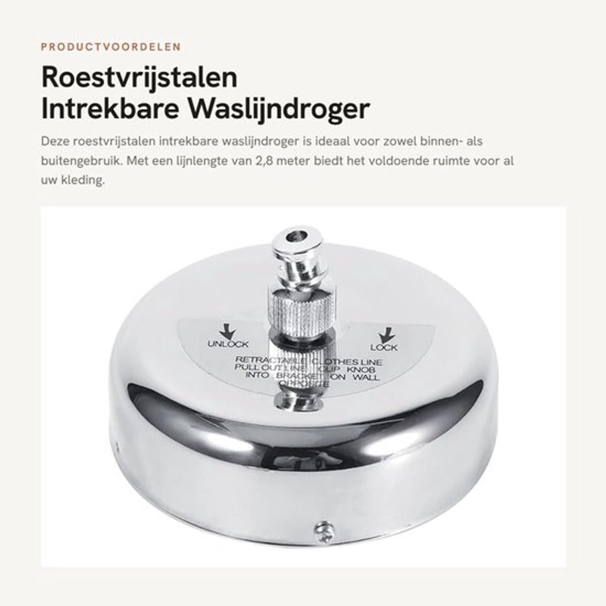 Waslijndroger roestvrije staal, intrekbare kledinglijn — afbeelding 1