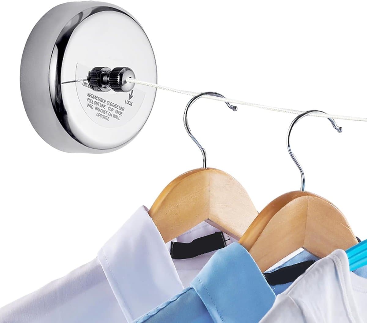 Intrekbare waslijn - Wandmontage lijn - Kleding drogen - Roestvrij staal - 28 meter - Zilver — afbeelding 1