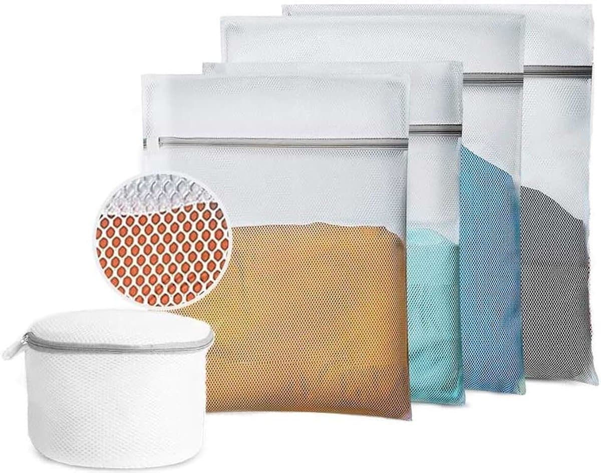 Waszakjes (5 stuks) voor Lingerie en Fijne Was - Geschikt voor Wasmachine - Met Rits - Wit — afbeelding 1