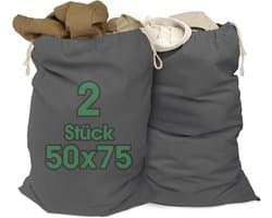 Waszakken 50 x 75 cm van 100% katoen - extra grote waszakken - duurzaam, met trekkoord, wasverzamelaar wasmand kledingzak opslag in grijs