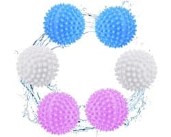 Drogerballen voor wasmachine en droger, 6 stuks wasballen van kunststof voor zachte kleding, wasballen voor thuisgebruik (wit/blauw/roze, 6 cm)