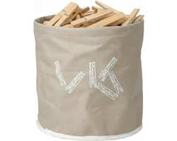 Wasknijpermand 18 x 17 cm – met 24 bamboeclips – lichte polyester stof in beige – voor balkon, badkamer en bijkeuken