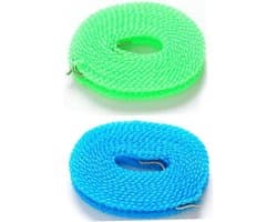 Waslijn Set - Waslijn Touw - Kleding Drogen - Winddicht Antislip Ontwerp - 2 stuks 5 meter - Blauw Groen