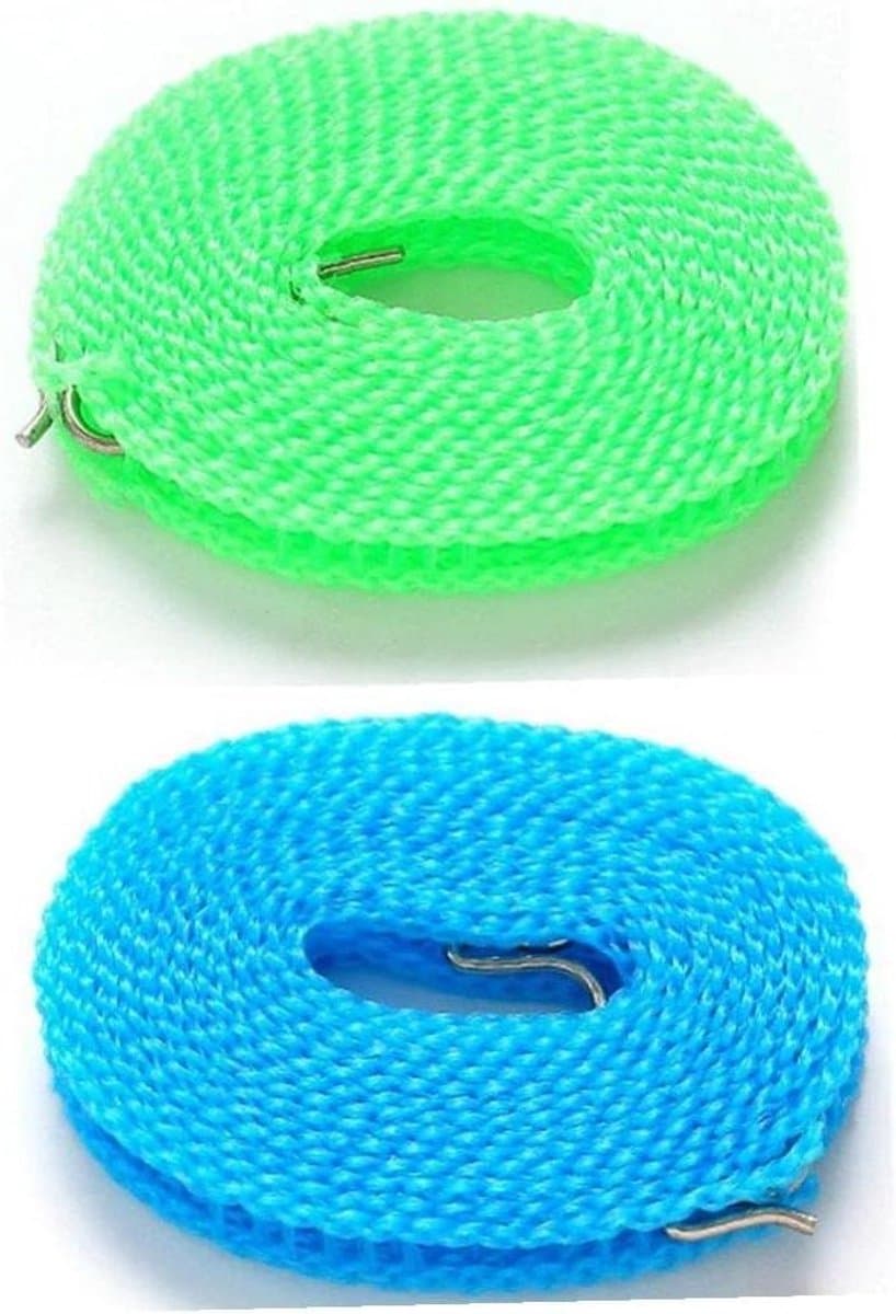 Waslijn Set - Waslijn Touw - Kleding Drogen - Winddicht Antislip Ontwerp - 2 stuks 5 meter - Blauw Groen — afbeelding 1