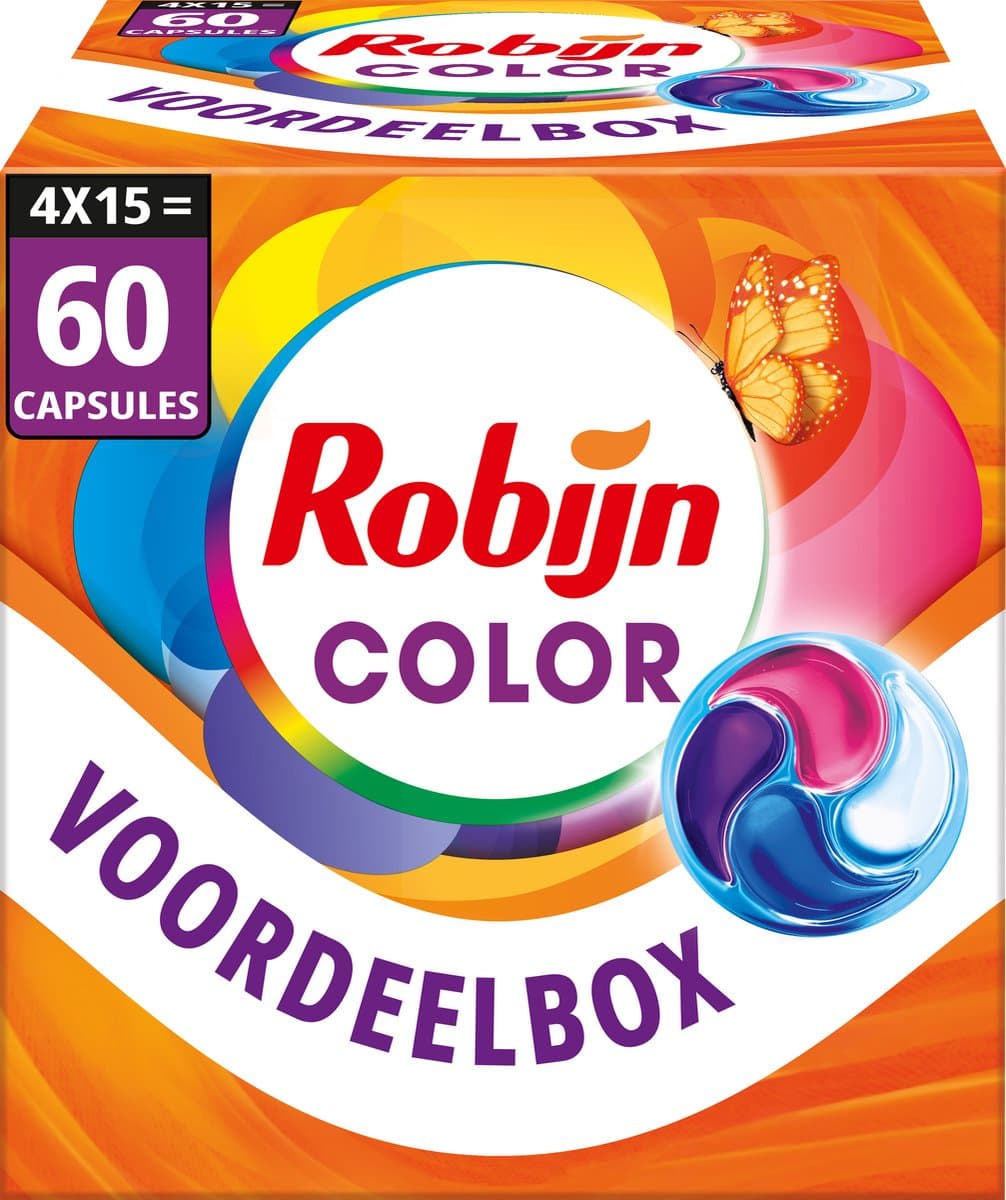 Robijn Wasmiddel - 4-in-1 Wascapsules - Color - 4 x 15 stuks - 60 Wasbeurten - Voordeelverpakking — afbeelding 1