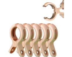 Set van 6 - Winddichte wasknijpers - Winddichte sluitingen - Dekbedovertrekclips - Verdikt PP-materiaal - Winddicht en antislip - Geschikt voor binnen- en buitengebruik - Geschikt voor dekbedden en zware kleding - 10,6*6*2,2 cm - Roze + Koffie