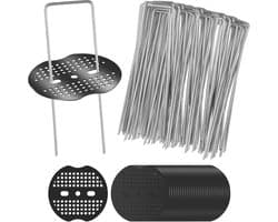 SnelShoppen - 50 Stuks U Vormige Grondpinnen voor Onkruiddoek, 150x40mm Gegalvaniseerde Grondankers RVS voor Tuin, Kamperen, Kunstgras, met 50 Moeren