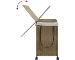 Wasmmand Rieten Wasmand Wasbak Wasmand Met Wielen – Handgeweven Riet – 4 Wielen Met Remmen – Afneembare Wasbare Binnenzak – Inklapbaar En Ruimtebesparend