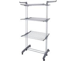 PIPIPOXER- Wasrek Inklapbaar-Droogrek-Staand Droogrek Inklapbaar-Wastoren-3 Verdiepingen-75x49x170 CM-Ecologisch Was Drogen - Droogrek op Wielen - grijsachtig wit