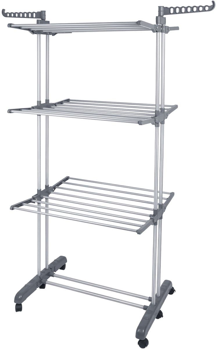 PIPIPOXER- Wasrek Inklapbaar-Droogrek-Staand Droogrek Inklapbaar-Wastoren-3 Verdiepingen-75x49x170 CM-Ecologisch Was Drogen - Droogrek op Wielen - grijsachtig wit — afbeelding 1