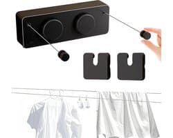 Uittrekbare Waslijn - Wand Waslijn - Ruimte Besparen - Dubbele Lijn - 4.2 Meter - Zwart