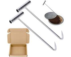 Kanaaldeksellifter Set van 2 - Heavy-duty Hefhaken - Roestvrij Staal - 30 cm lang - Zilverkleurig
