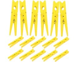 Houten Kledinghangers - Was Knijpers - Kleding Droge - Metalen Veer - 7.4 cm - Geel