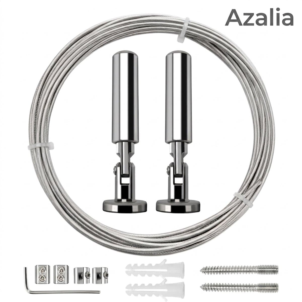 Azalia5m Muurbevestiging Gordijnwalsdraadset, Hangende Draadgordijngordijnwalsdraad, voor Licht/Lampfoto's, Kunstprojecten Waslijn (Zilver) — afbeelding 1