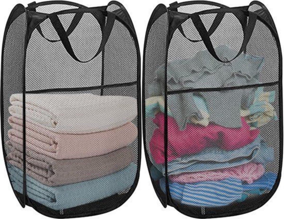 2 stuks wasmand - Opvouwbare wasmand - Pop-up wasmand - Voor badkamer, camping, universiteit, kamer en reizen,Zwart (36 x 36 x 56 cm) — afbeelding 1