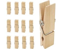 Grote houten wasknijpers, 12 stuks, 7 cm lang, stevig en duurzaam, ideaal voor knutselen en decoratie