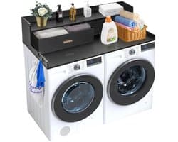 Damenzo - Wasmachine werkblad - Wasdroger aanrecht - Met 2 lades - Organizer - Wasmachine rek - 137 x 70 x 30,5 cm - Zwart