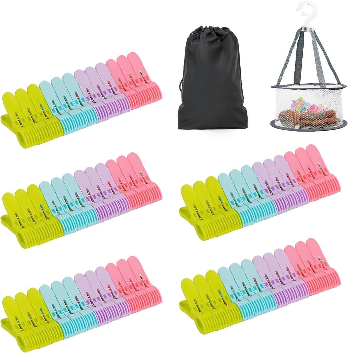 Wasknijpers met mand - Kleurrijke clips - Kleding drogen - Sterke antislip grip - 48 stuks - Multicolor — afbeelding 1