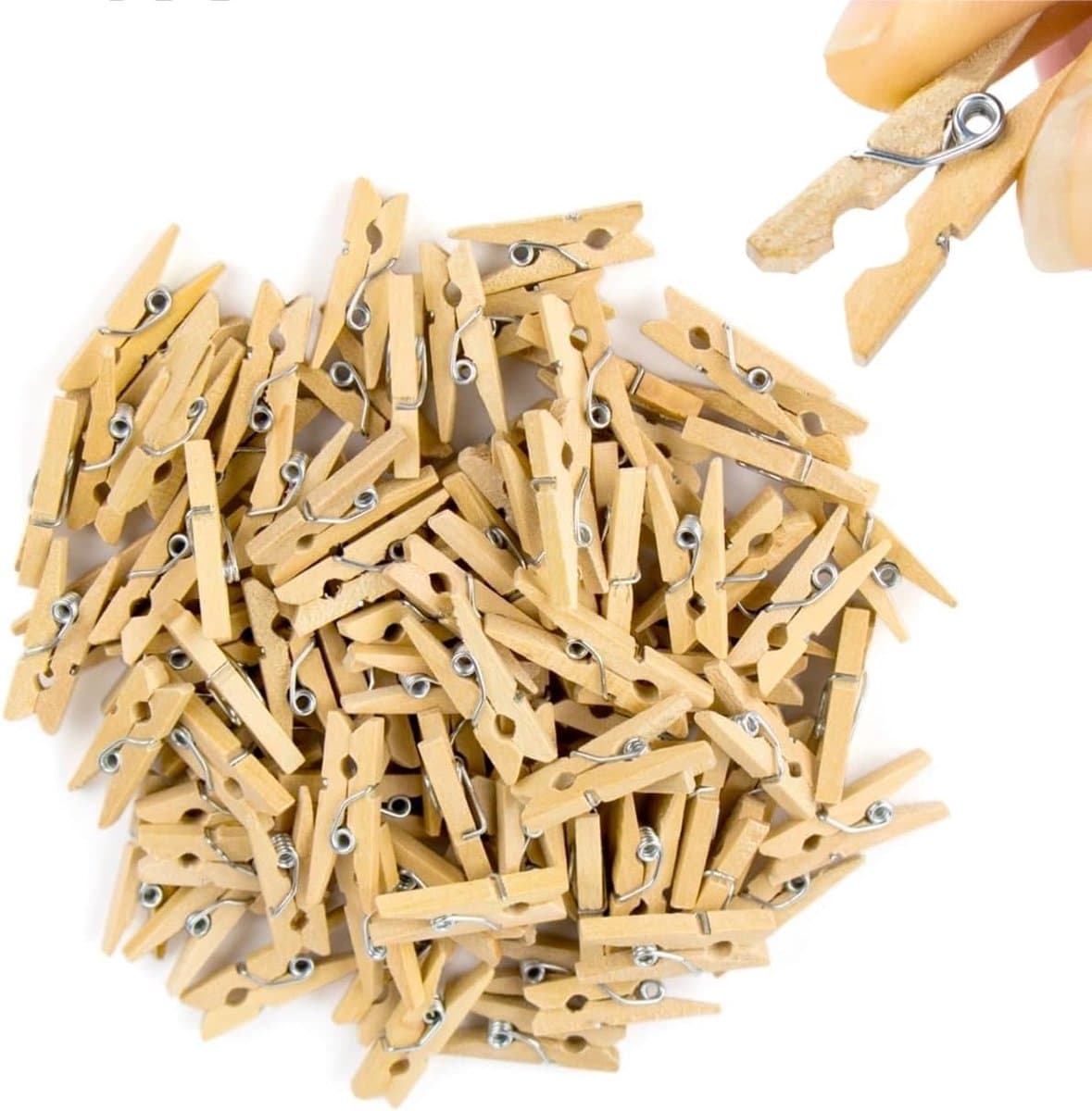 SnelShoppen - 100x Mini Clips 25 mm - Houten Wasknijpers, Sterke Mini Clip voor Creatief Gebruik, Perfect voor Feest, Tuin en Keuken — afbeelding 1
