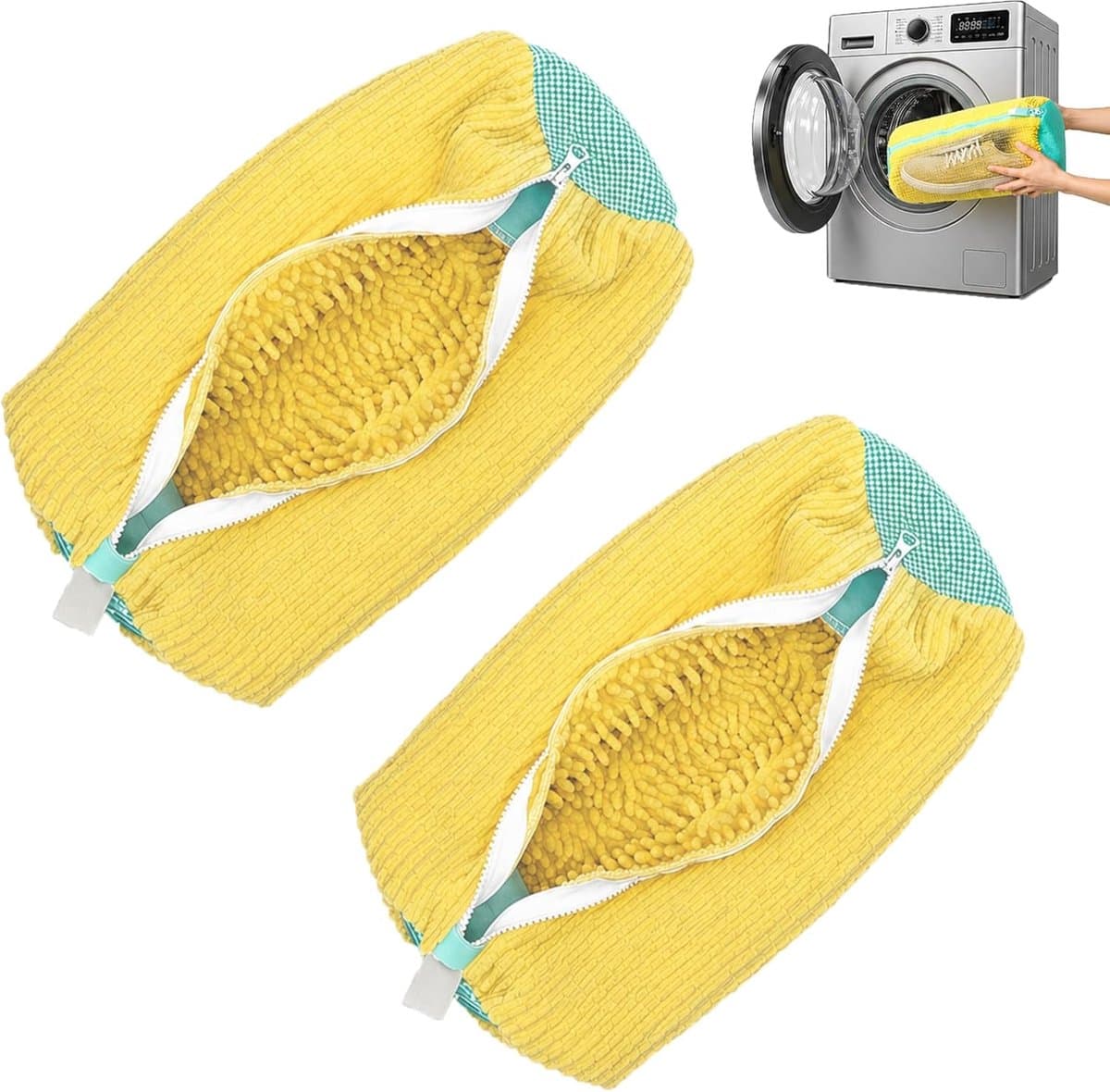 Thijox - 360° Waszak voor Sneakers en Sportschoenen met Verborgen Rits, Duurzaam Polyester, Geel, Set van 2 - Schoenen Waszak voor de Wasmachine — afbeelding 1