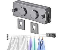 Uittrekbare Waslijn - Dubbele Lijn - Kleding Drogen - Anti-Sag Design - 2 x 51 m - Zilver