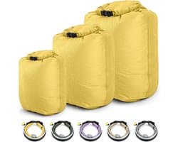 Dry Bag Waterdichte tas, ultralicht, waterdichte opbergzak, 3 stuks, boottochten, droogzak voor boot, kajak, vissen, rafting, zwemmen, kamperen en strand, geel, simple