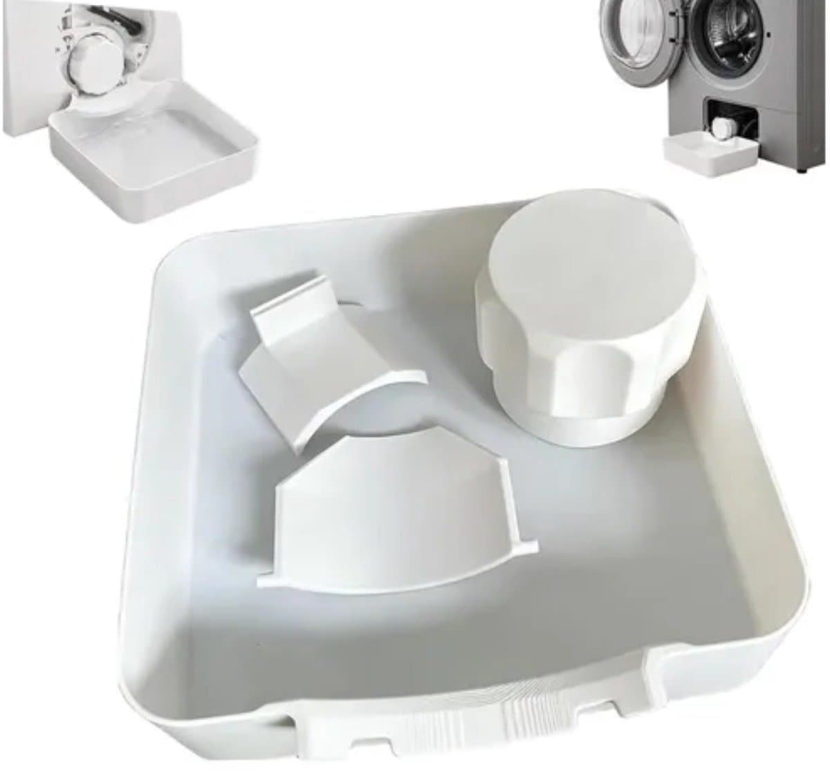 Lekbak wasmachine - set 4 stuks(Waterbak + universele geleideschoep + moer + Samsung geleideschoep)- 17,8 ×17,8cm - Lekbak voor Wasmachine en Vaatwasser - Vloerbescherming tegen waterschade - universele - wateropvangbak voor kelder, woning, camper — afbeelding 1