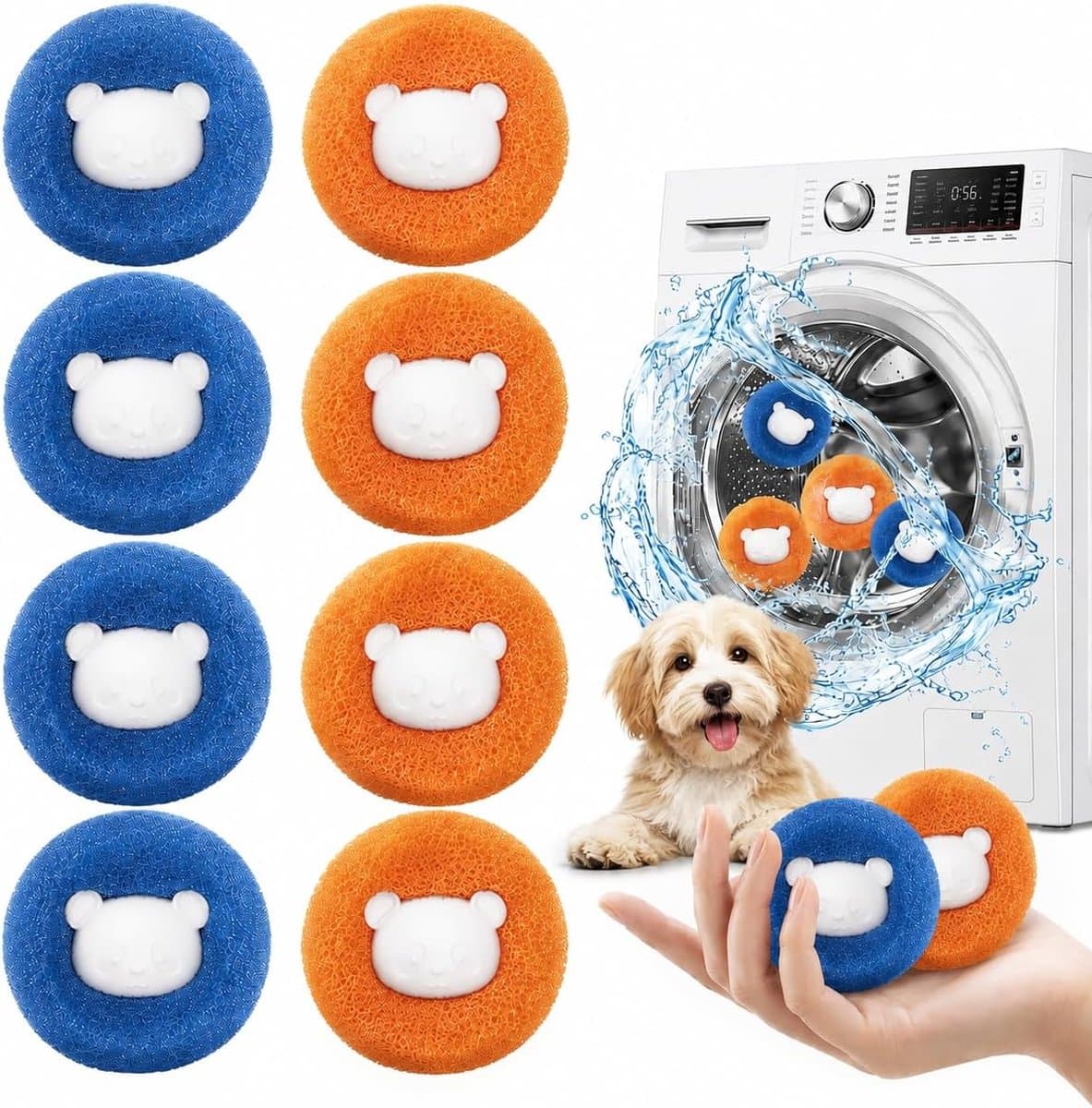 8 stuks Haaieverwijderaar voor wasmachines, herbruikbare haarvanger voor wasgoed, verwijdert honden- en kattenbont van - ShopVlot — afbeelding 1