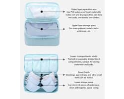 Waszak Waterdicht - Dubbellaags Ontwerp - Multifunctionele Natte Droogzak - Grote Vakken - 25 x 15 x 16 cm - Voor Schoon/Vuil Kleding