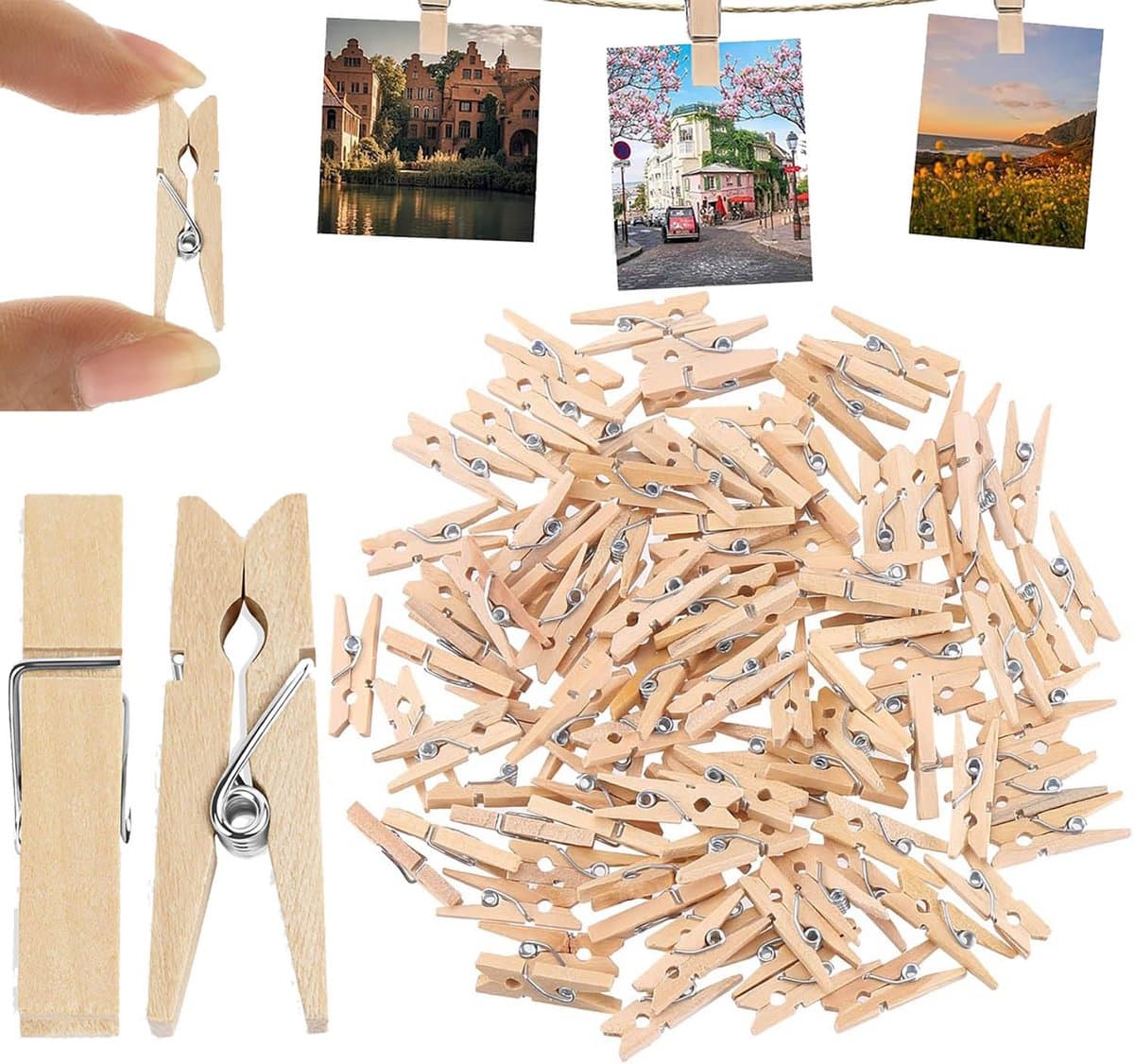 Mini knijpers - 200 stuks - 2,5 cm - Kleine houten mini knijpers - Knijpertjes - Fotoknijpers - Geboorte wasknijpers - Kaartknijpers - Decoratie Clips - Fotohouder - Wasknijpers - Kerstkaart hangers - Polaroid - Knijper om foto's aan op te hangen — afbeelding 1