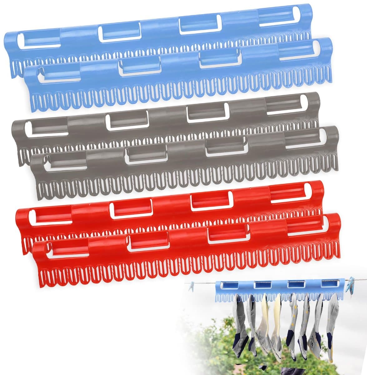 Namajunas - 6 stuks Sokkenrek - Wasrek - Kleerhangers kunststof - Droogrekaccessoire - Houder voor sokken en ondergoed - Kledinghangers - Wasknijpers - Wasbenodigdheden — afbeelding 1