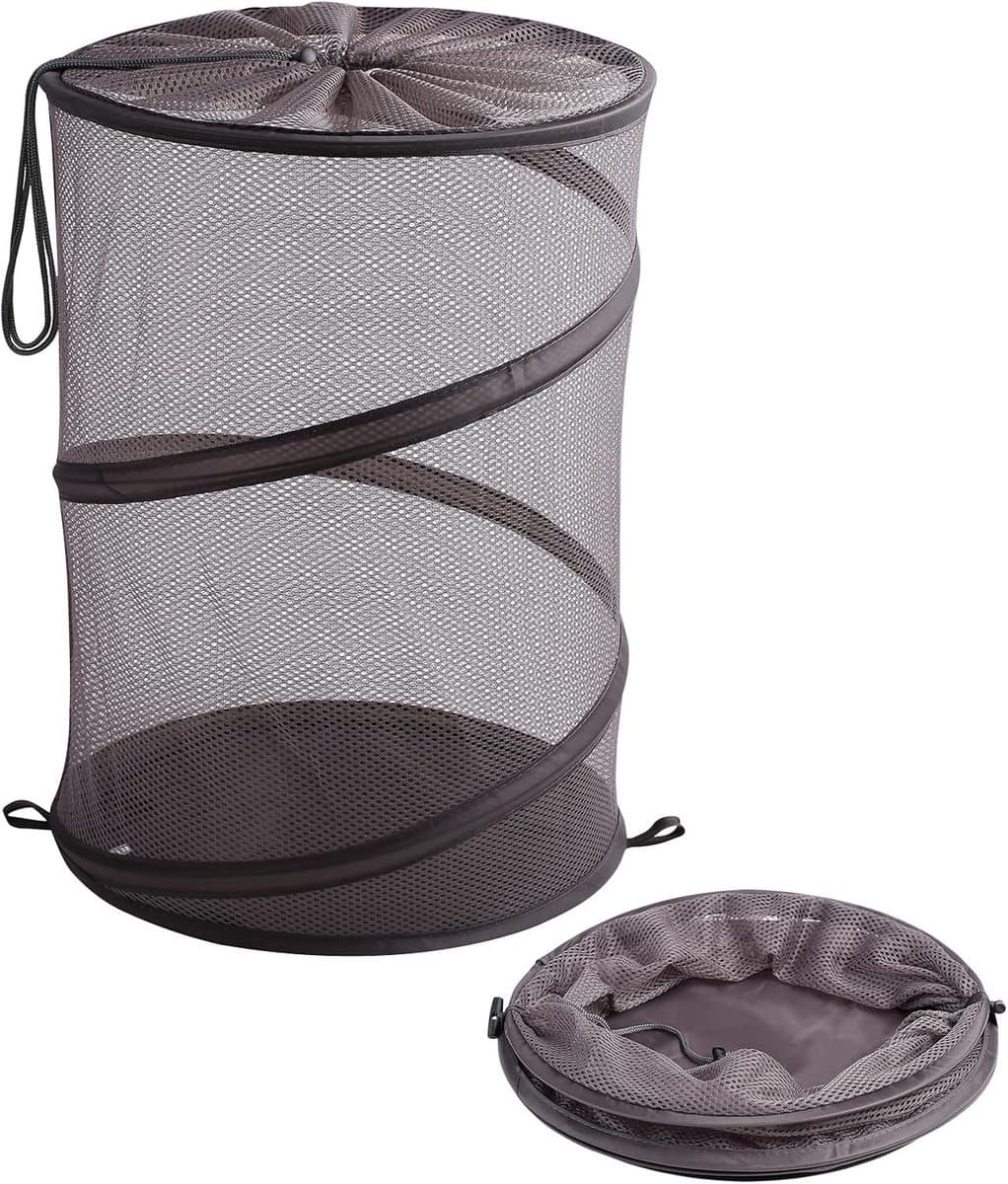 Grote Vouwbare Wasmand van Mesh, 42 Liter, Met Trekkoord voor Kleding en Speelgoed, Ideaal voor Reizen en Opbergen in Slaapkamer of Studentenhuis, Grijs — afbeelding 1