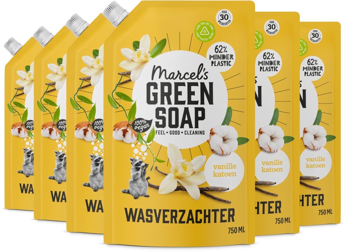 Marcel's Green Soap Wasverzachter Navulling - Vanille & Katoen - 6 x 750ml - 180 wasbeurten — afbeelding 1