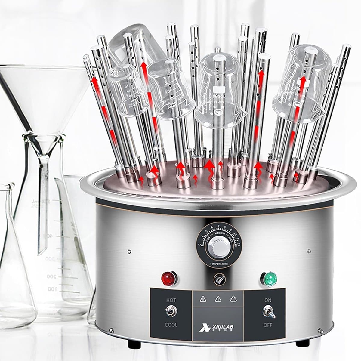 Elektrisch Droogrek - Laboratorium Droger - Glaswerk Drogen - Instelbare Temperatuur - 12 Gaten - Zilver — afbeelding 1